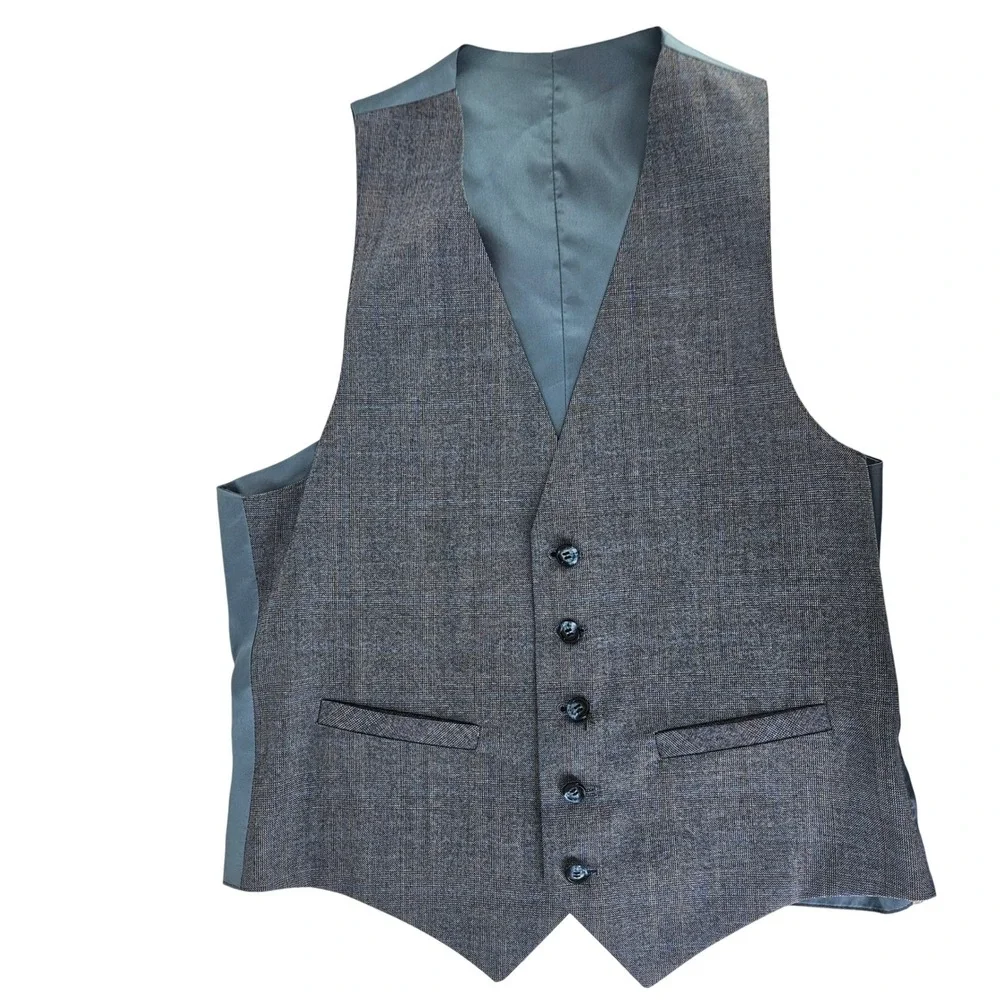 Vintage 80s Blue Grey Glen Plaid‎ 3pc Suit Single Breasted 2 Button Med ~40R-42R